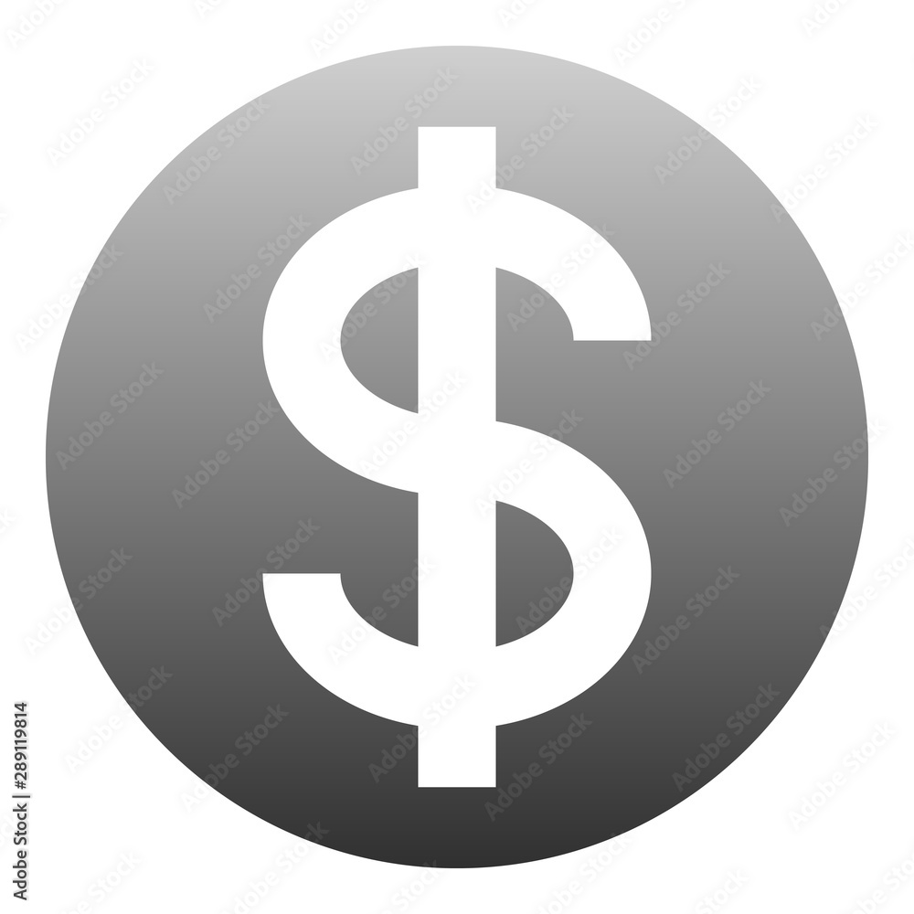 Dollar currency sign symbol - medium medium gray-silver-metal simple inside of circle gradient, isolated - vector Dollar currency sign symbol - medium medium gray-silver-metal simple inside of circle gradient, isolated - vector