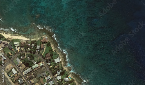 Pacific coast and infrastructure of Honolulu Hawaii USA from the height of the drone flight