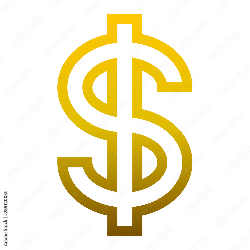 Dollar currency sign symbol - golden simple outline gradient, isolated - vector Dollar currency sign symbol - golden simple outline gradient, isolated - vector
