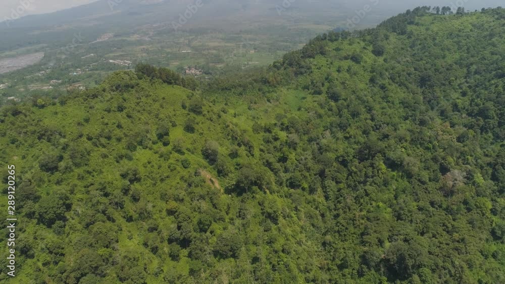 mountain landscape mountains covered green tropical forest, blue sky. aerial view slope mountain forest with large trees and green grass. Jawa, Indonesia mountain landscape mountains covered green tropical forest, blue sky. aerial view slope mountain forest with large trees and green grass. Jawa, Indonesia