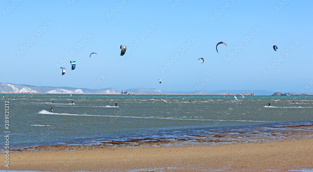 kitesurfers in Portland harbour, Dorset