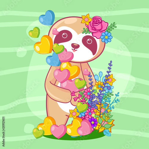 hand drawn cute sloth with heart