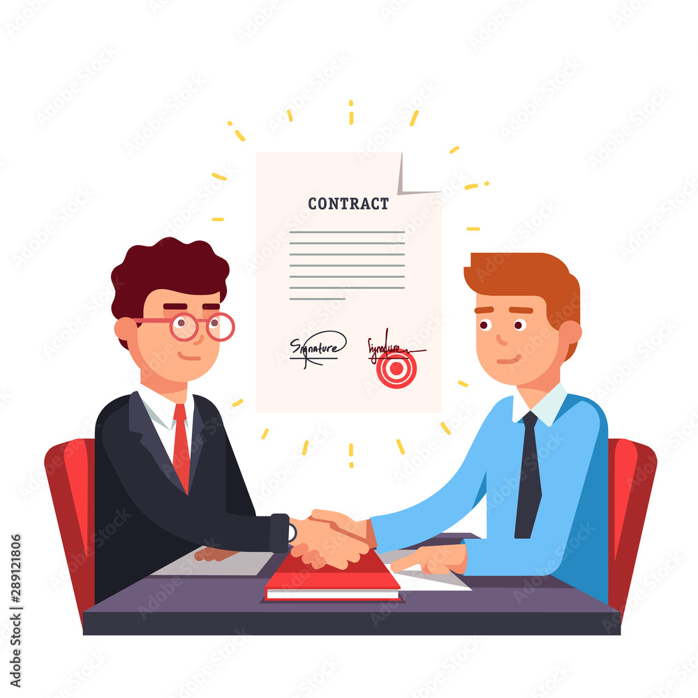 Business man partnership beginning. Partners firmly shaking hands after signing contract Business man partnership beginning. Partners firmly shaking hands after signing contract