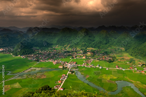 bac son valley in lang son province. A remote valley with the Tay ethnic group. View from Na Lay peak viewpoint at Quinh Son, hidden gem few hours north of Hanoi.