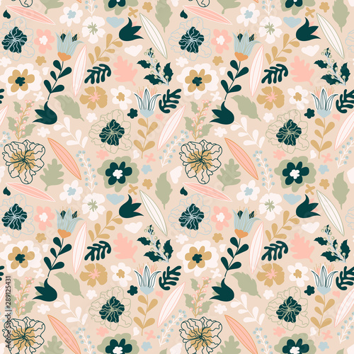 Fototapeta Naklejka Na Ścianę i Meble -  Elegant floral pattern. Floral seamless background. Cute floral seamless pattern. Vintage botanical texture, vector. Good for products for kids, wallpaper and more
