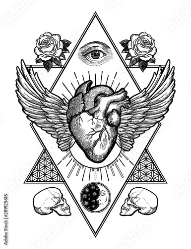 Decorative naturalistic heart in a sacred frame.
