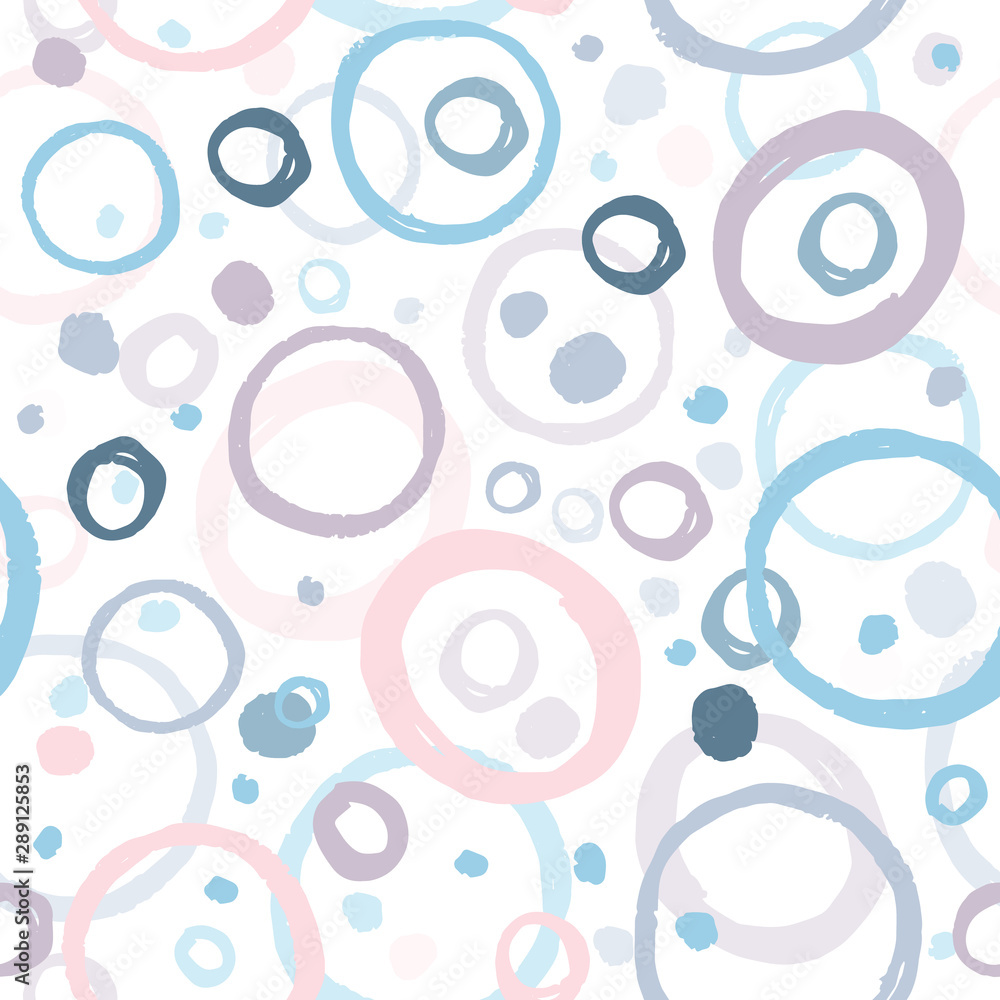 Abstract seamless pattern with cute colored circle elements on white background. Hand drawn simple design texture with chaotic shapes. Texture for wallpaper, background, scrapbook. Vector illustration Abstract seamless pattern with cute colored circle elements on white background. Hand drawn simple design texture with chaotic shapes. Texture for wallpaper, background, scrapbook. Vector illustration