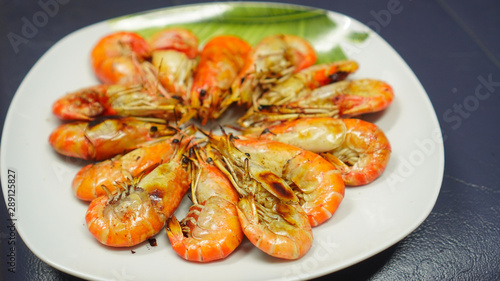 Roasted grilled giant river shrimp or prawn,Famous food in Thailand and Asia.
