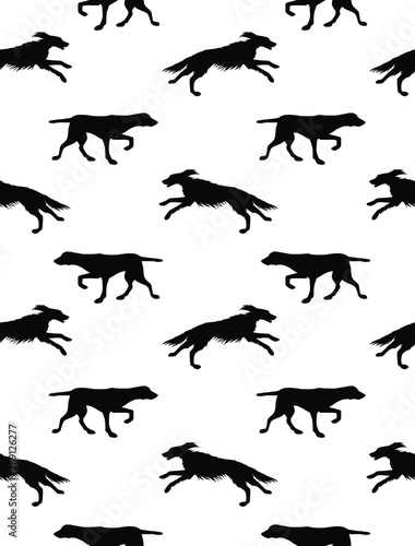 Vector seamless pattern of black hunting dog silhouette isolated on white background © Sweta
