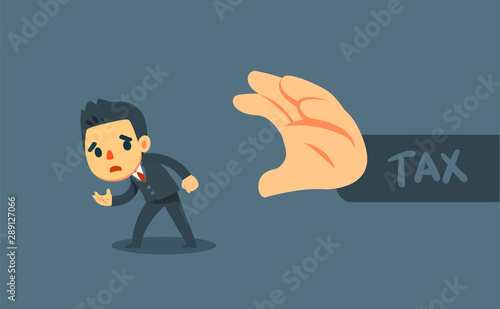 a giant hand is trying to catch a businessman.