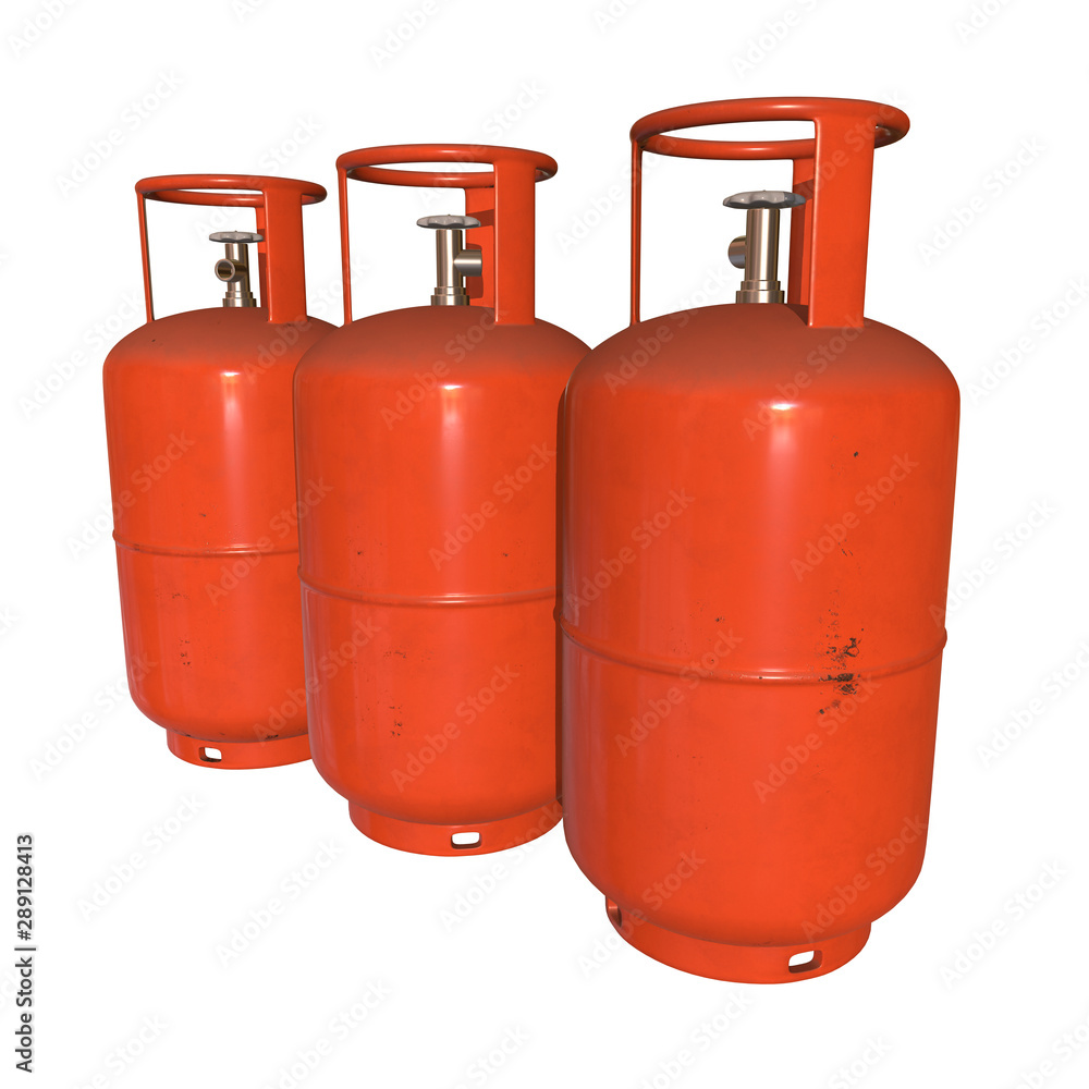 Gas cylinder lpg tank gas-bottle. Propane gas-cylinder balloon. Cylindrical container with liquefied compressed gases with high pressure and valves 3d render isolated on white background Gas cylinder lpg tank gas-bottle. Propane gas-cylinder balloon. Cylindrical container with liquefied compressed gases with high pressure and valves 3d render isolated on white background