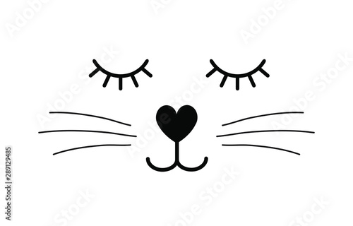 Vector flat cartoon black cat face isolated on white background