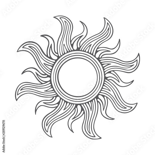 Sun. Hand drawn vintage style sun vector illustration.