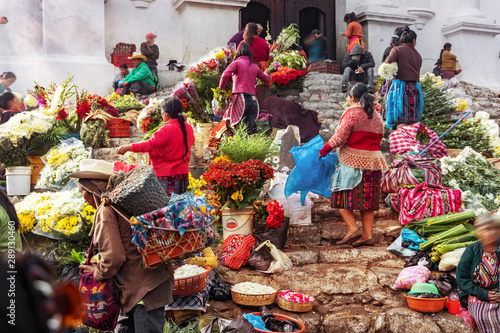 Chichicastenango, Flower Market and Church Santo Tomás, Guatemala photo