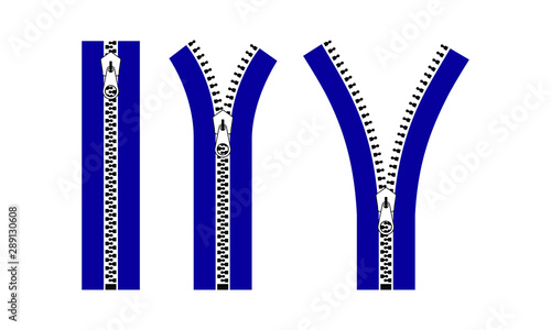 Zippers. Set of close and open zip with fastener. Vector illustration