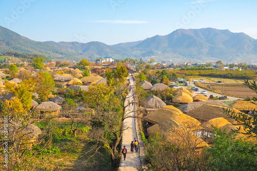 Naganeupseong Folk Village during autumn in Suncheon, A Traditional Hanok Village in South Korea.