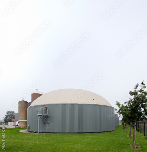 Biogas containers. Silos. Green energy. Gas production. Manure gas