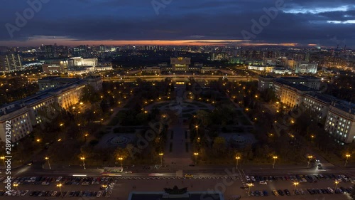 aerial day to night timelapse of moscow from moscow state university