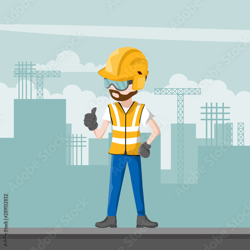 Construction worker with his full personal protective equipment