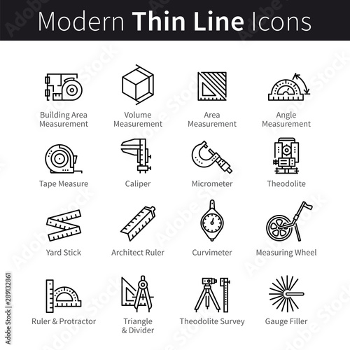 Measuring instrument for engineer, architect, builder, designer, constructor icons set