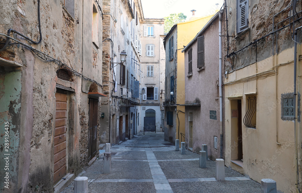 Street of Corsican city Bastia, Corsica island, France.