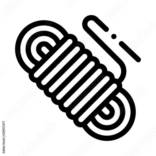 Rope Cable Alpinism Sport Equipment Vector Icon Thin Line. Compass, Mountain Direction And Burner Mountaineering Alpinism Equipment Concept Linear Pictogram. Contour Outline Illustration