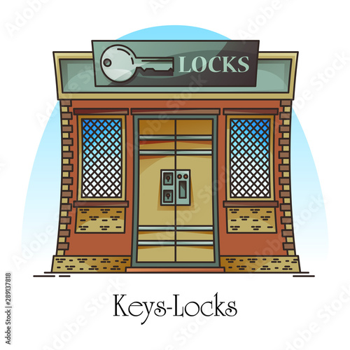 Key shop or locks store. Building for keylock