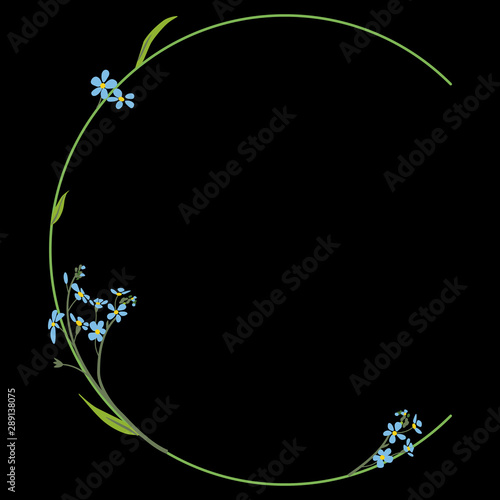 Capital letter C with floral motifs. Font made of forget-me-not blooming branches.