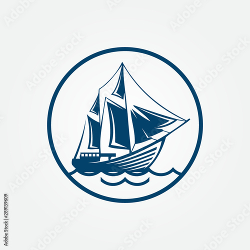 Sailing ship or frigate warship vector isolated icons set. Navy or maritime transport symbol