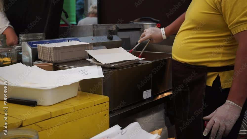 Process Cooking Cheburek Man Fry Pasties Cheese Meat Onion Large Pot Cauldron Oil Street Food Frying Vendor Shop Chef Process Cooking Cheburek Man Fry Pasties Cheese Meat Onion Large Pot Cauldron Oil Street Food Frying Vendor Shop Chef