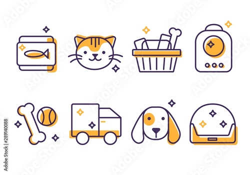 Pets thin line color icons set