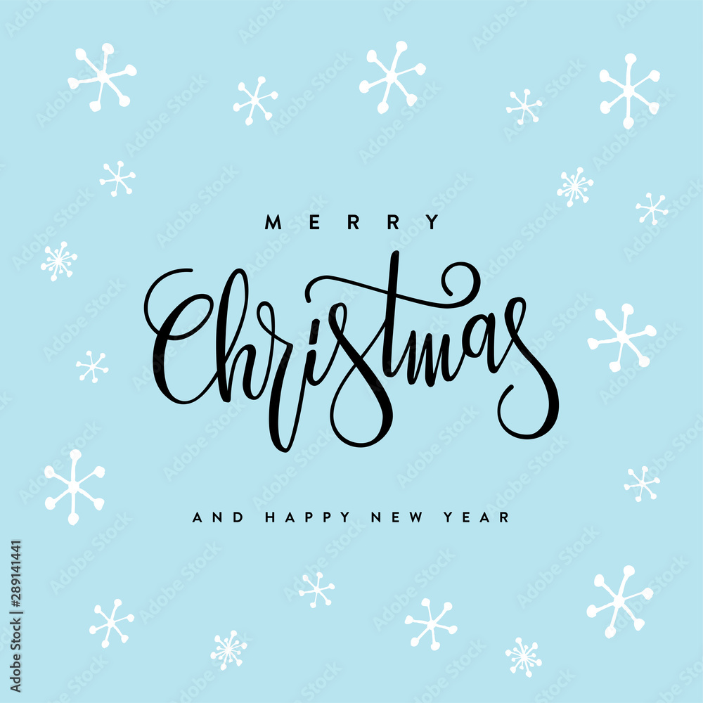 Merry Christmas lettering 2020 snowflakes blue Vector illustration