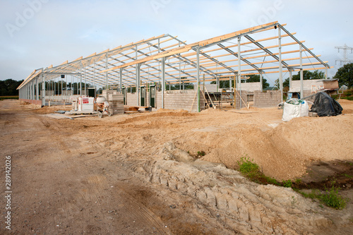 Building site. Building a cattle stable. Construction site. Netherlands