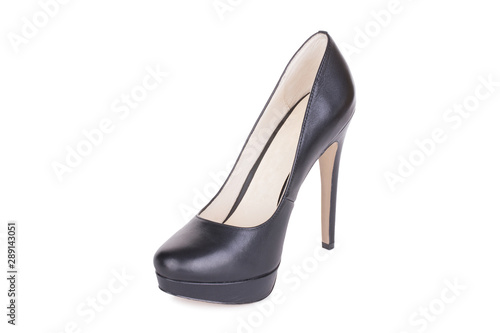 One classical woman daily glossy leather shoe. Isolated.