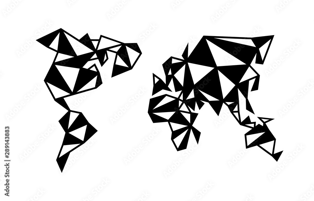 Abstract world map template in triangulation style for industrial ...