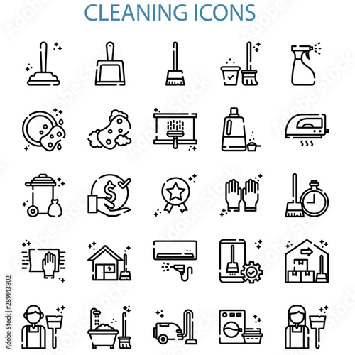 Cleaning With Outline Black And White Iconset