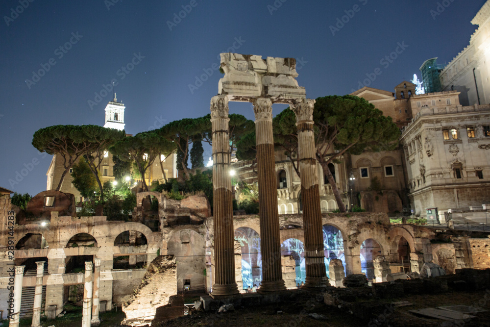 Imperial ifori in Rome at night, Italian history and culture