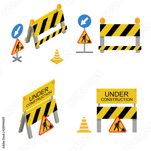 Under Construction Sign 3d Icon Set Isometric View. Vector