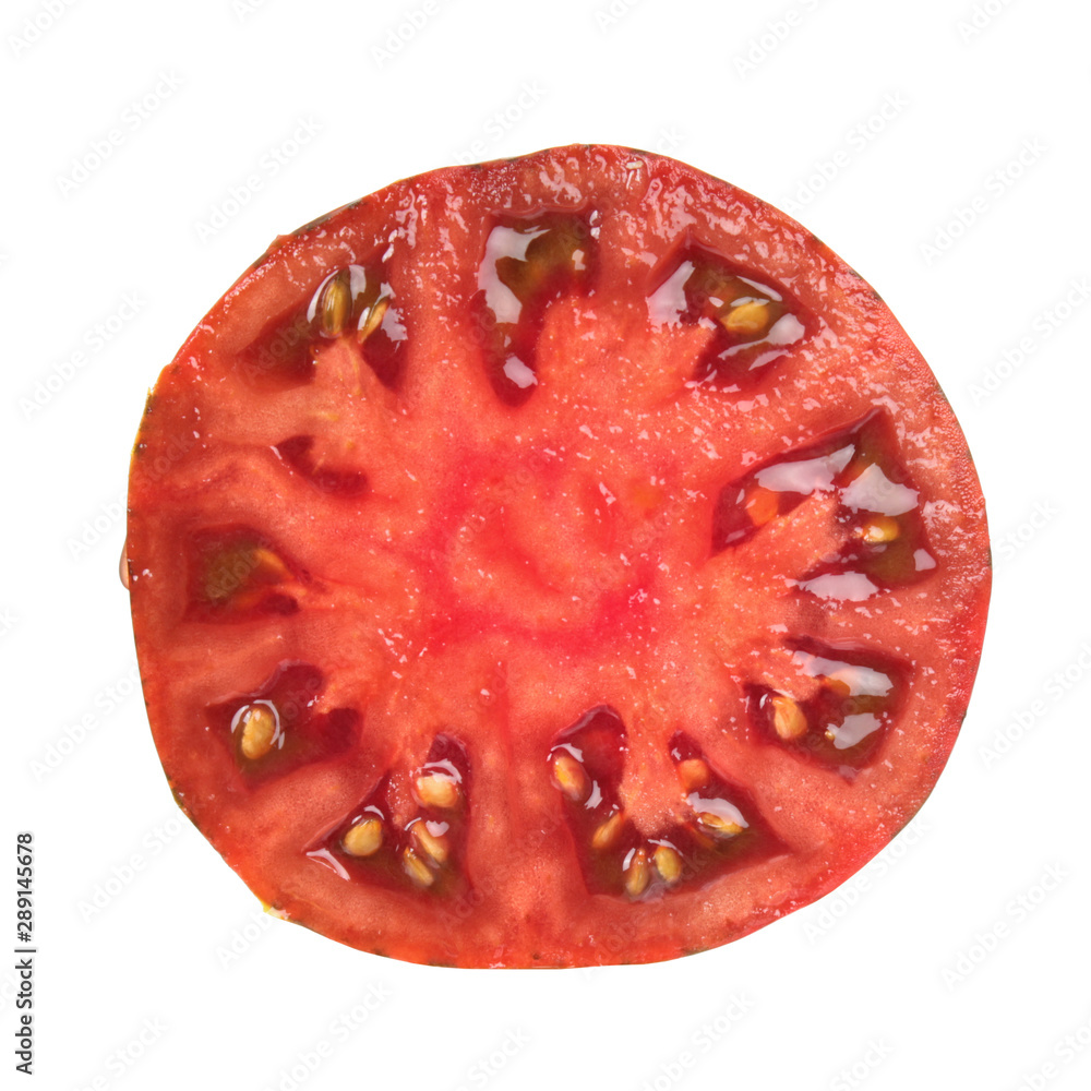 Ripe red tomato cut in half inside cross section isolated on white background Ripe red tomato cut in half inside cross section isolated on white background