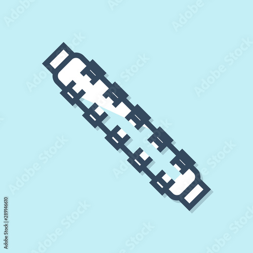 Blue line Hunting cartridge belt with cartridges icon isolated on blue background. Bandolier sign. Hunter equipment, armament. Vector Illustration