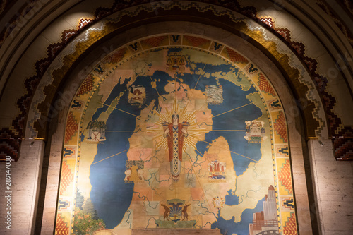 Fresco del mapa de michigan dentro del edificio Guardian Building