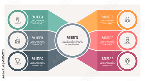 Business infographic. Organization chart with 6 options. Vector template.