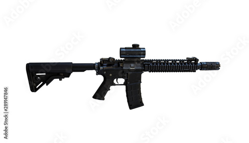 M4 Carbine with ACOG optic and a foregrip isolated on a white background