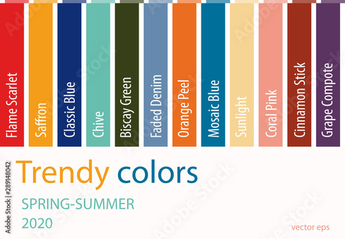 Fashion color trend Spring Summer 2020. Palette fashion colors