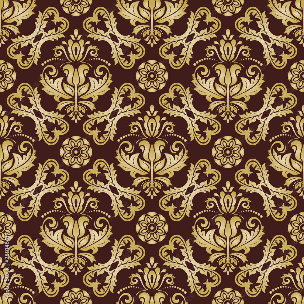 Orient vector classic brown and golden pattern. Seamless abstract background with vintage elements. Orient brown and golden background. Ornament for wallpaper and packaging Orient vector classic brown and golden pattern. Seamless abstract background with vintage elements. Orient brown and golden background. Ornament for wallpaper and packaging