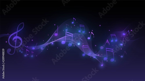 Background with wave of notes. Music