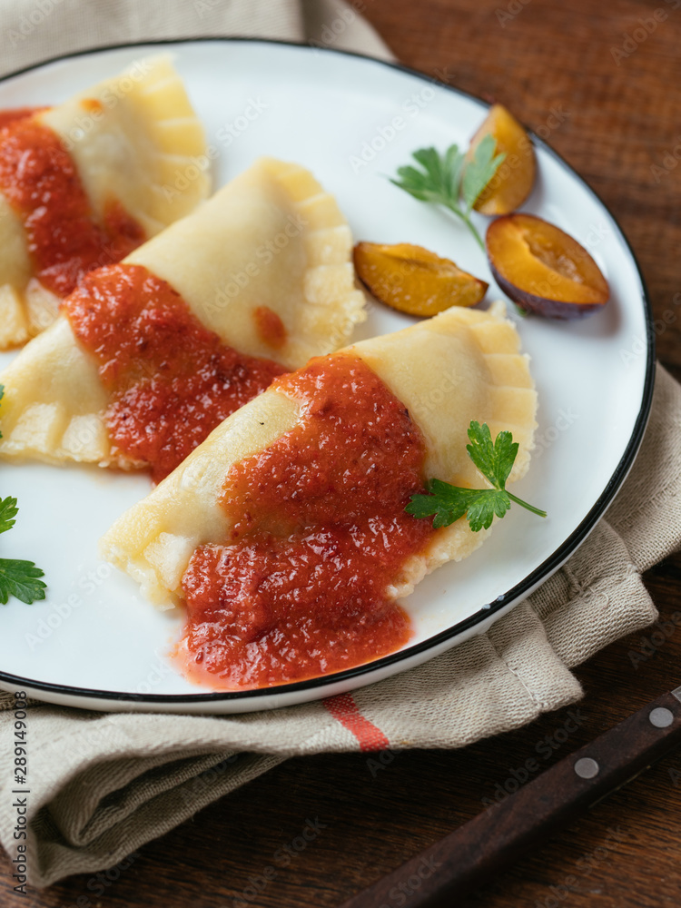 Home made Mushroom Pierogi with Plum Chili Sauce Home made Mushroom Pierogi with Plum Chili Sauce