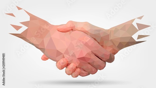Low poly hands, handshaking, partners, friendship or business partnership