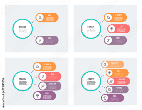 Business infographic. Organization chart with 2, 3, 4, 5 options. Vector template.