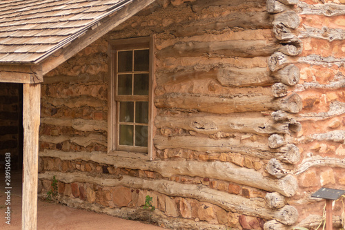 Side view of a vintage log house